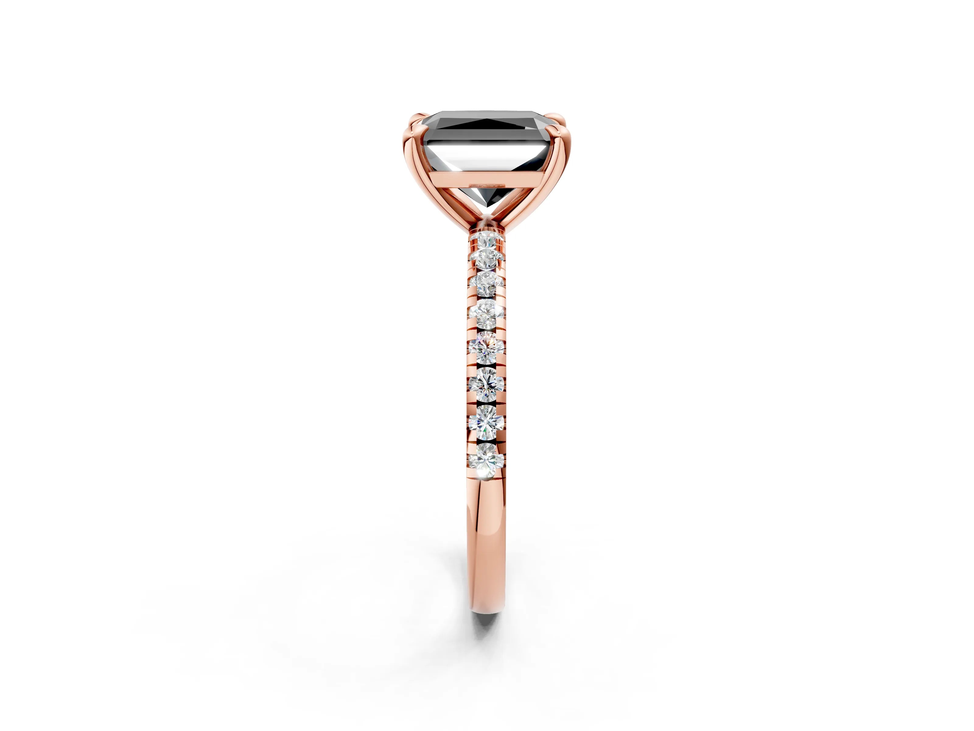 Rose gold Fancy Black Radiant Cut Diamond Brilliant Solitaire Ring with Pavé Band and Four-Prong Setting_2