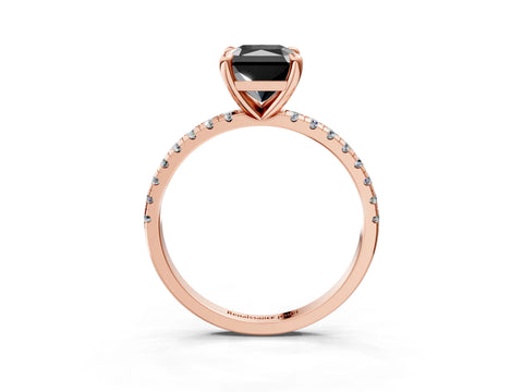 Rose gold Fancy Black Radiant Cut Diamond Brilliant Solitaire Ring with Pavé Band and Four-Prong Setting_3