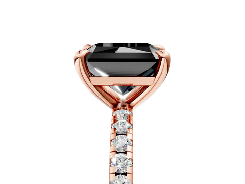 Rose gold Fancy Black Radiant Cut Diamond Brilliant Solitaire Ring with Pavé Band and Four-Prong Setting_5
