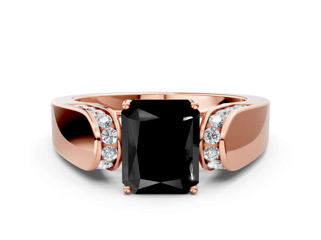 Rose gold Fancy Black Radiant Cut Diamond Channel Set Solitaire Ring with Four-Prong Setting_12