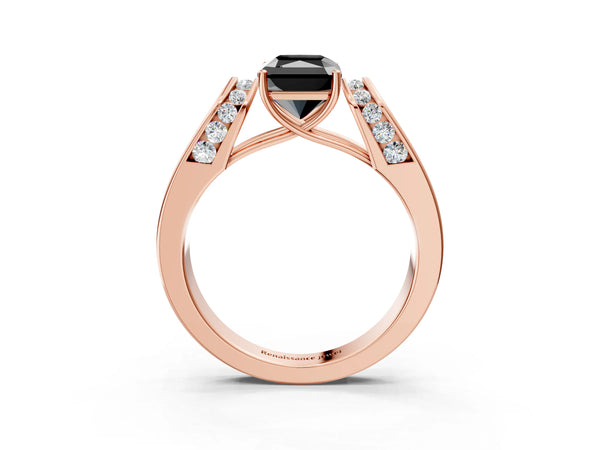 Rose Gold Radiant Cut Channel Set Engagement Ring Setting for Black Center with Wide Band