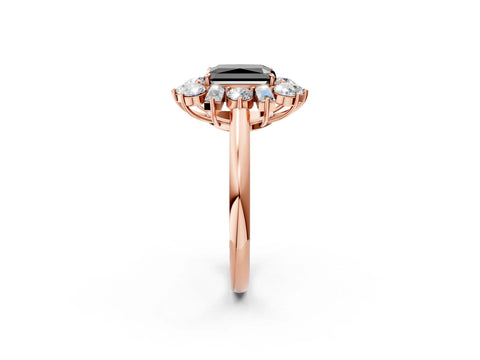 Rose gold Fancy Black Radiant Cut Diamond Cluster Ring with Round and Baguette Stones, Split Shank Band, Prong Setting_2