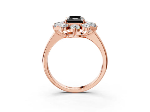 Rose gold Fancy Black Radiant Cut Diamond Cluster Ring with Round and Baguette Stones, Split Shank Band, Prong Setting_3