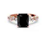 Rose gold Fancy Black Radiant Cut Diamond Cluster Side Stone Solitaire Ring with Prong Setting_24