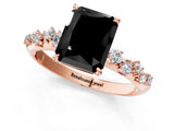 Rose gold Fancy Black Radiant Cut Diamond Cluster Side Stone Solitaire Ring with Prong Setting_25