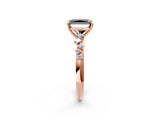 Rose gold Fancy Black Radiant Cut Diamond Cluster Side Stone Solitaire Ring with Prong Setting_26