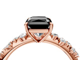 Rose gold Fancy Black Radiant Cut Diamond Cluster Side Stone Solitaire Ring with Prong Setting_28