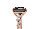 Rose gold Fancy Black Radiant Cut Diamond Cluster Side Stone Solitaire Ring with Prong Setting_29