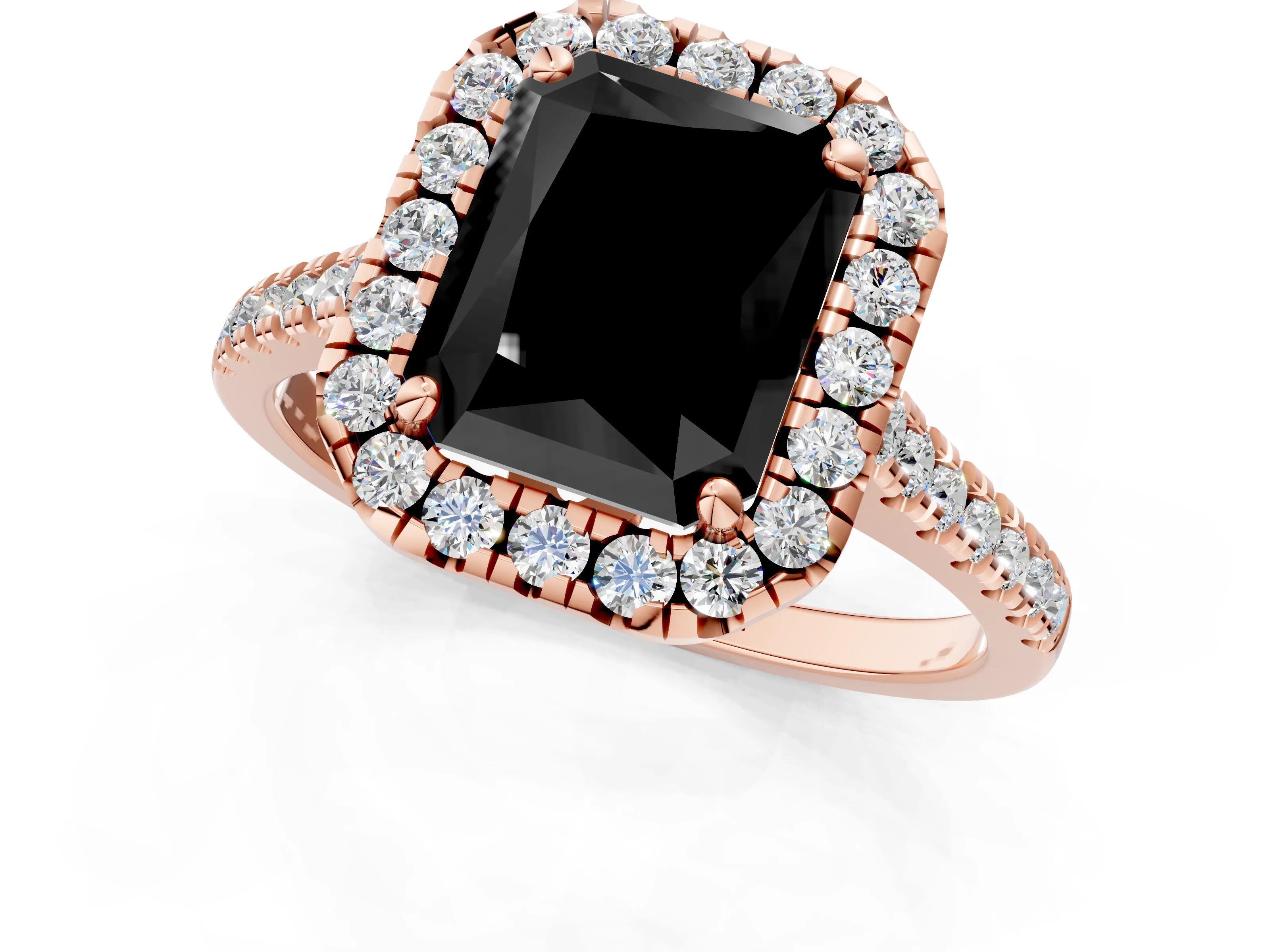 Rose gold Fancy Black Radiant Cut Diamond Cushion Halo Ring with Pavé Band_1