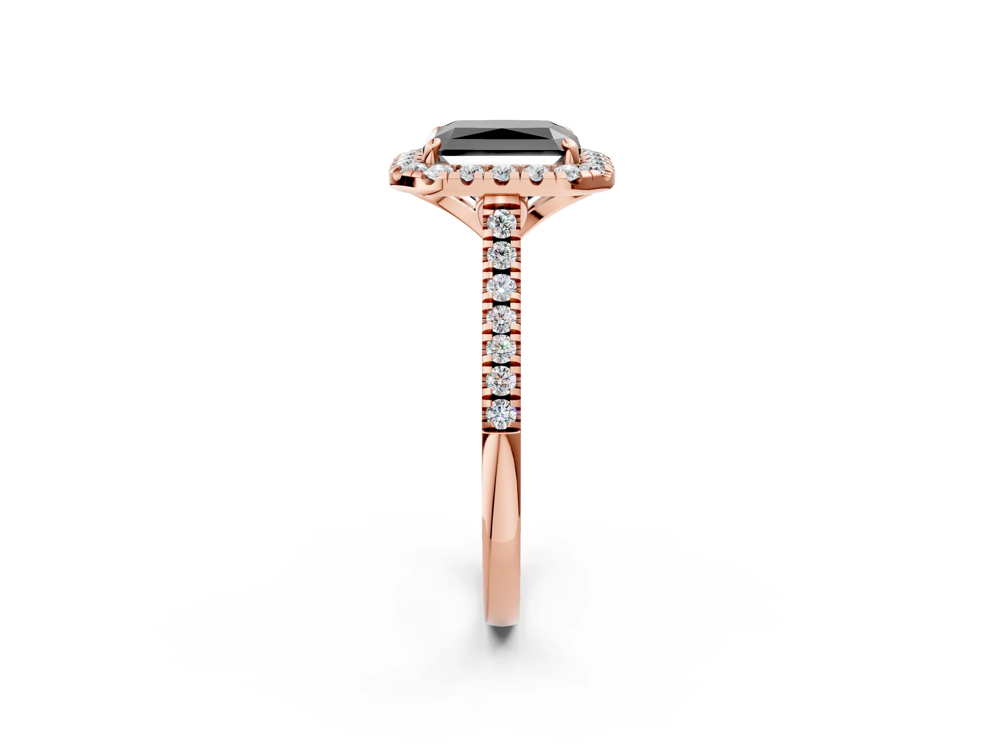 Rose gold Fancy Black Radiant Cut Diamond Cushion Halo Ring with Pavé Band_2