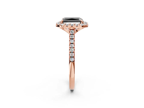 Rose gold Fancy Black Radiant Cut Diamond Cushion Halo Ring with Pavé Band_2