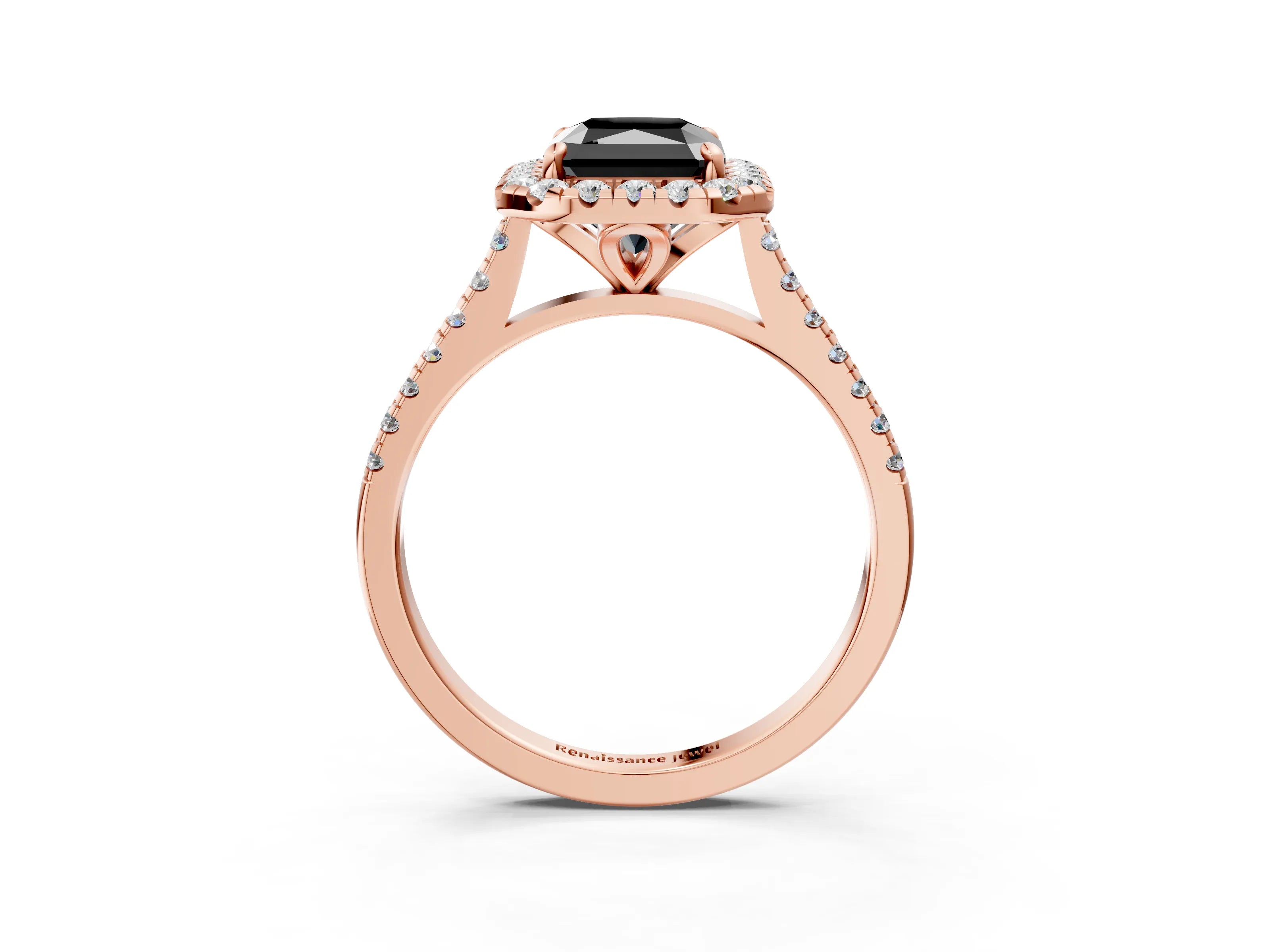 Rose gold Fancy Black Radiant Cut Diamond Cushion Halo Ring with Pavé Band_3