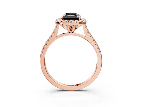 Rose gold Fancy Black Radiant Cut Diamond Cushion Halo Ring with Pavé Band_3