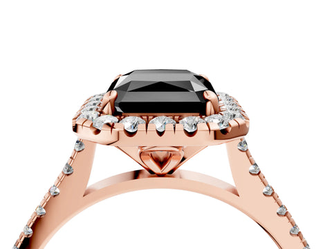 Rose gold Fancy Black Radiant Cut Diamond Cushion Halo Ring with Pavé Band_4