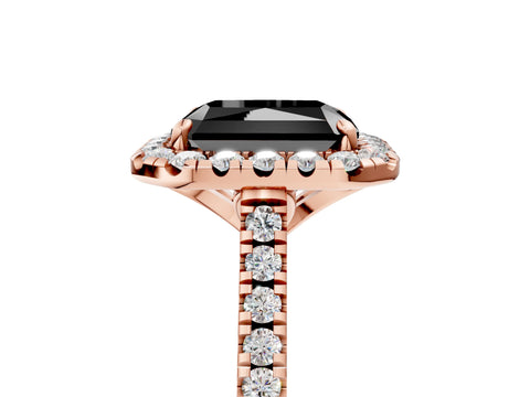 Rose gold Fancy Black Radiant Cut Diamond Cushion Halo Ring with Pavé Band_5