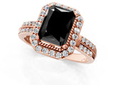 Rose gold Fancy Black Radiant Cut Diamond Double Halo Ring with Split Shank and Four-Prong Setting_13