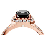 Rose gold Fancy Black Radiant Cut Diamond Double Halo Ring with Split Shank and Four-Prong Setting_16