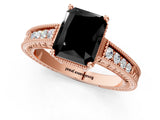 Rose gold Fancy Black Radiant Cut Diamond Engagement Ring with Milgrain Channel Set Band and Prong Setting_1