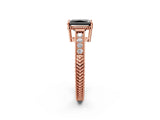 Rose gold Fancy Black Radiant Cut Diamond Engagement Ring with Milgrain Channel Set Band and Prong Setting_2