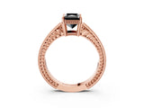 Rose gold Fancy Black Radiant Cut Diamond Engagement Ring with Milgrain Channel Set Band and Prong Setting_3