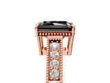 Rose gold Fancy Black Radiant Cut Diamond Engagement Ring with Milgrain Channel Set Band and Prong Setting_5