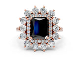 Rose gold Fancy Black Radiant Cut Diamond Floral Double Halo Engagement Ring with Prong Setting_12
