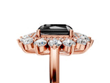 Rose gold Fancy Black Radiant Cut Diamond Floral Double Halo Engagement Ring with Prong Setting_17