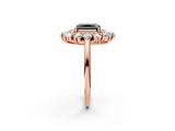 Rose gold Fancy Black Radiant Cut Diamond Floral Double Halo Engagement Ring with Prong Setting_62