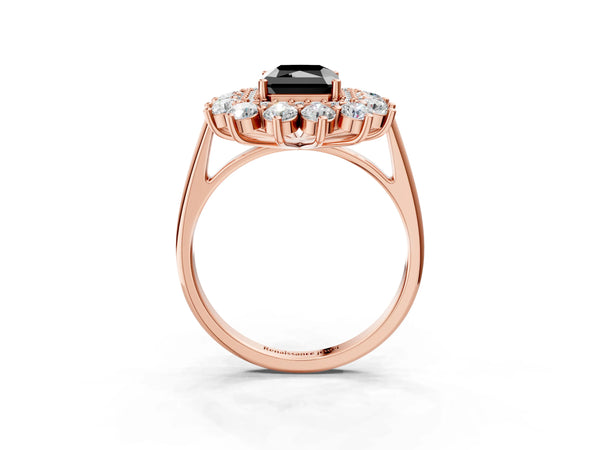 Rose Gold Radiant Cut Floral Double Halo Engagement Ring Setting for Black Center