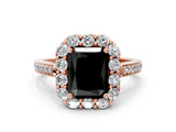 Rose gold Fancy Black Radiant Cut Diamond Floral Halo Ring with Pavé Band and Prong Setting_3