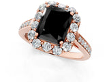 Rose gold Fancy Black Radiant Cut Diamond Floral Halo Ring with Pavé Band and Prong Setting_4
