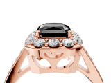 Rose gold Fancy Black Radiant Cut Diamond Floral Halo Ring with Pavé Band and Prong Setting_7