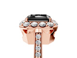 Rose gold Fancy Black Radiant Cut Diamond Floral Halo Ring with Pavé Band and Prong Setting_8