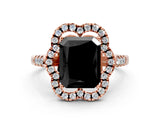 Rose gold Fancy Black Radiant Cut Diamond Floral Halo Split Shank Prong Setting Ring