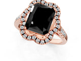 Rose gold Fancy Black Radiant Cut Diamond Floral Halo Split Shank Prong Setting Ring_1