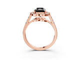 Rose gold Fancy Black Radiant Cut Diamond Floral Halo Split Shank Prong Setting Ring_3