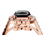 Rose gold Fancy Black Radiant Cut Diamond Floral Halo Split Shank Prong Setting Ring_4