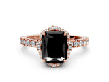 Rose gold Fancy Black Radiant Cut Diamond Halo Pave Band with Four-Prong Setting_3