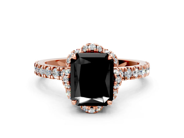 Rose Gold Radiant Cut Four Petal Floral Halo Engagement Ring Setting for Black Center