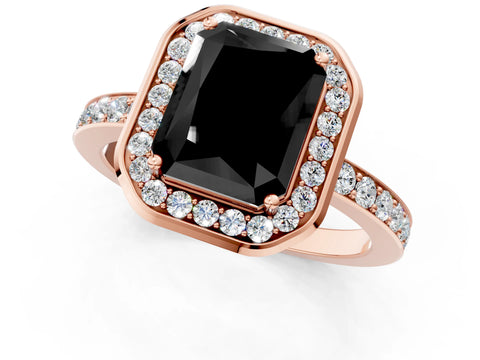 Rose gold Fancy Black Radiant Cut Diamond Halo Ring with Bezel Frame and Pavé Band_1