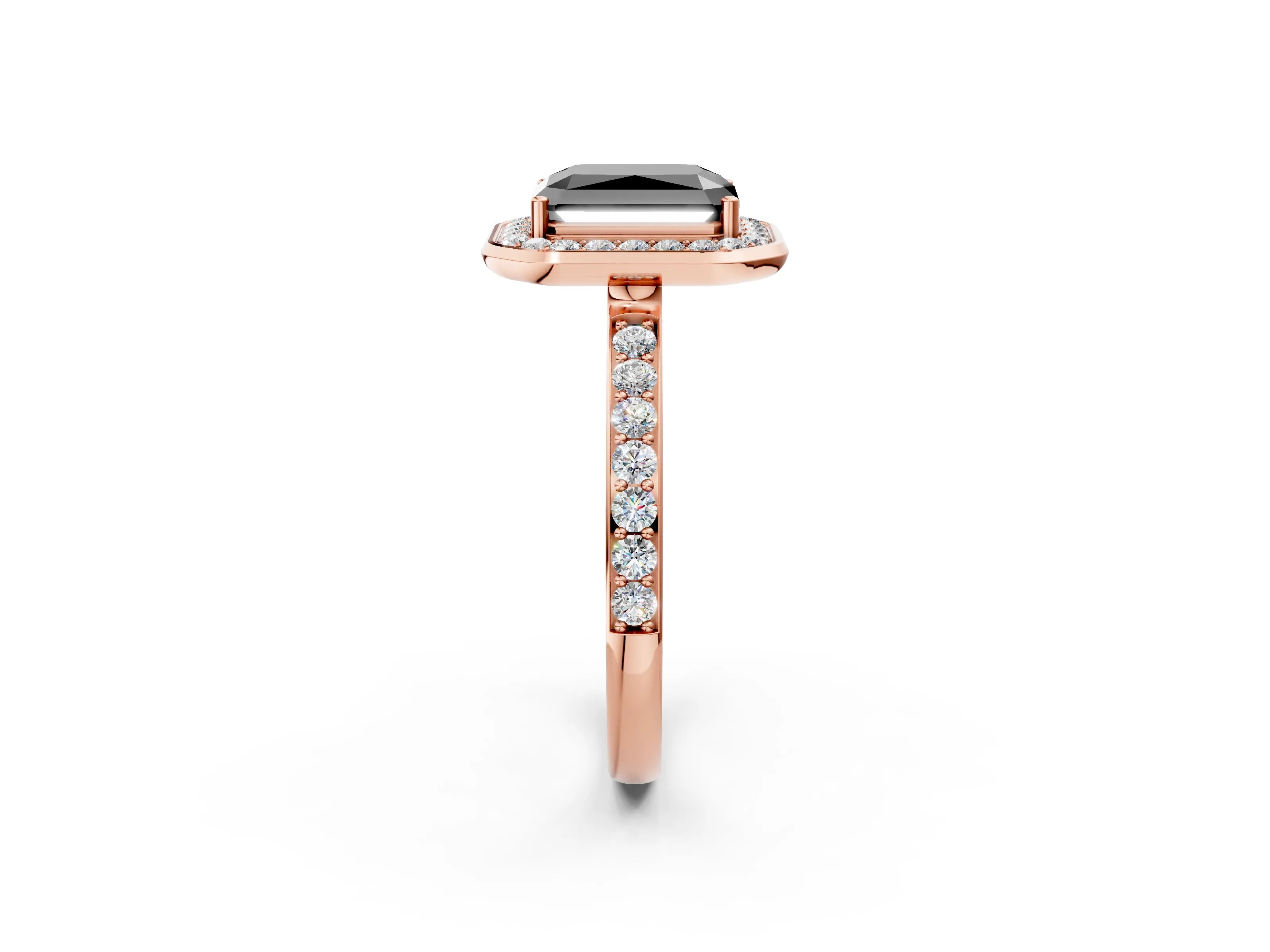 Rose gold Fancy Black Radiant Cut Diamond Halo Ring with Bezel Frame and Pavé Band_2