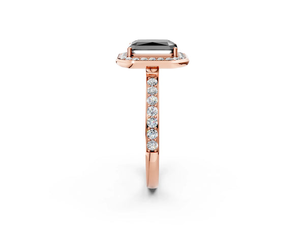 Rose Gold Radiant Cut Pave Bezel-Rim Halo Engagement Ring Setting for Black Center