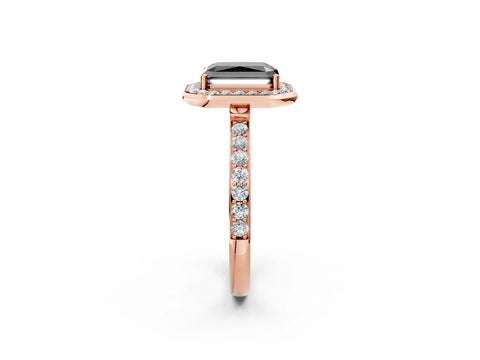 Rose gold Fancy Black Radiant Cut Diamond Halo Ring with Bezel Frame and Pavé Band_2