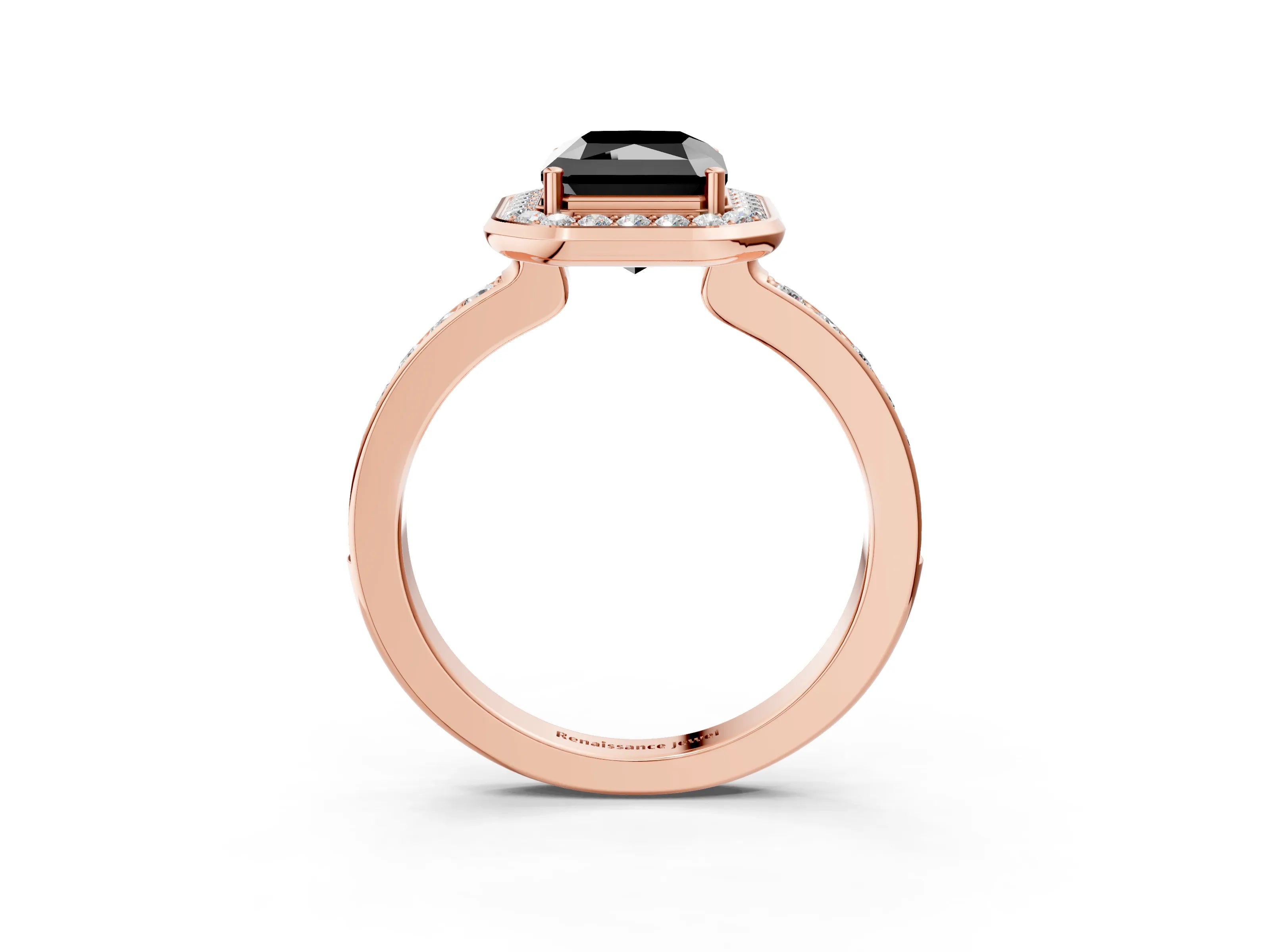 Rose gold Fancy Black Radiant Cut Diamond Halo Ring with Bezel Frame and Pavé Band_3