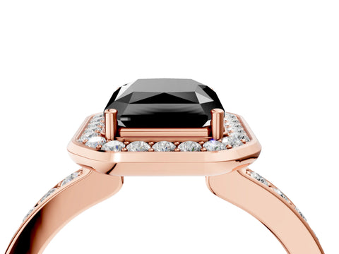 Rose gold Fancy Black Radiant Cut Diamond Halo Ring with Bezel Frame and Pavé Band_4
