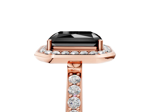 Rose gold Fancy Black Radiant Cut Diamond Halo Ring with Bezel Frame and Pavé Band_5