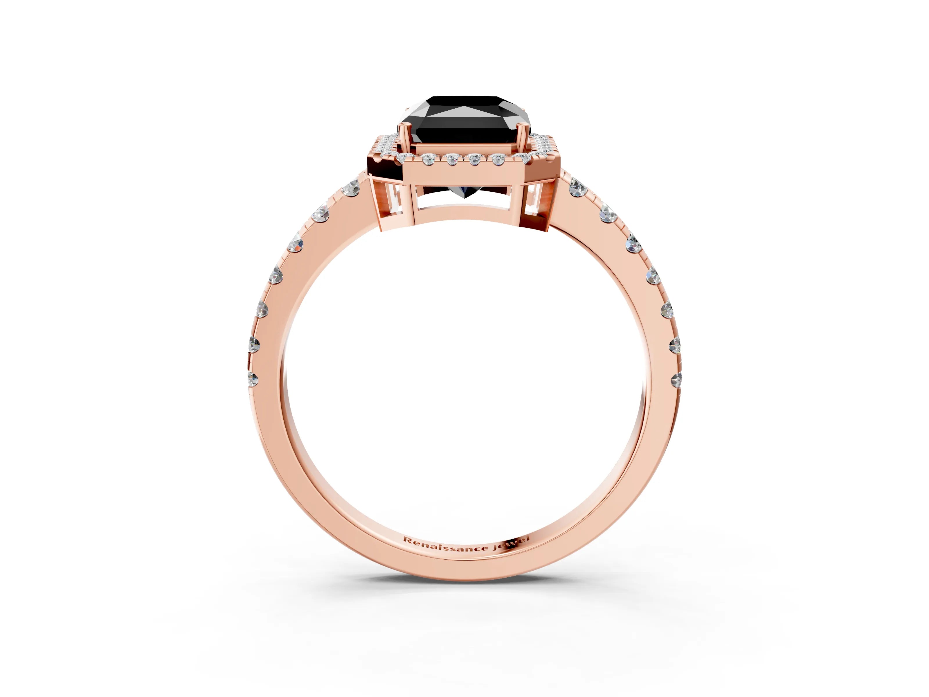 Rose gold Fancy Black Radiant Cut Diamond Halo Ring with Pavé Band and Four-Prong Setting_3