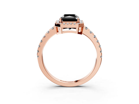 Rose gold Fancy Black Radiant Cut Diamond Halo Ring with Pavé Band and Four-Prong Setting_3