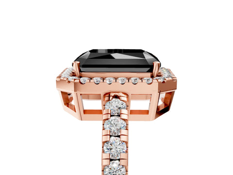 Rose gold Fancy Black Radiant Cut Diamond Halo Ring with Pavé Band and Four-Prong Setting_5