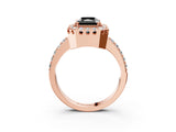 Rose gold Fancy Black Radiant Cut Diamond Halo Ring with Pavé Band and Prong Setting_3
